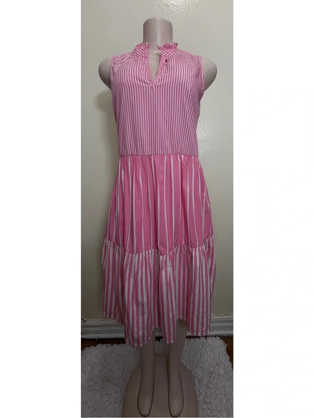 NWOT J. Crew Pink and White Striped Sleeveless Tiered Dress